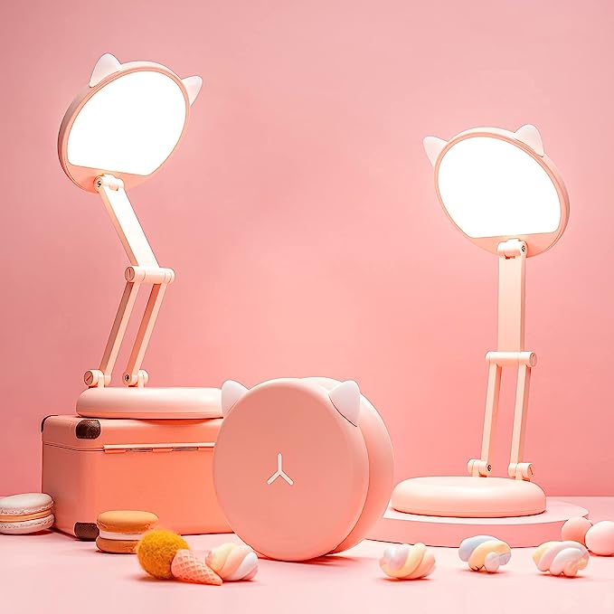 One Fire Cute Desk Lamp, Foldable &amp; Portable Pink Lamp Kawaii Desk Accessories for Girls, Dimmable+8 Brightness Cute Lamp Kawaii Room Decor, Pink Lamp Kawaii Accessories, Cute Lamp Kawaii Room Decor 